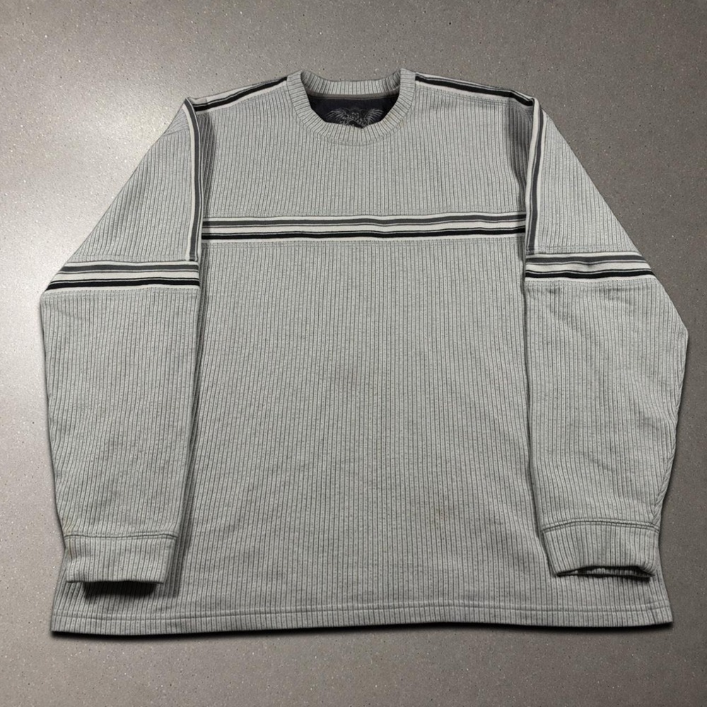 Xtreme Gear Sweater Men's XL Grey Y2K Skater Striped Boxy Vintage